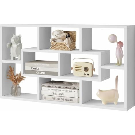WOLTU Pensile Libreria da Parete 8 Vani in 3 Diverse Dimensioni 85x16x48cm Bianco