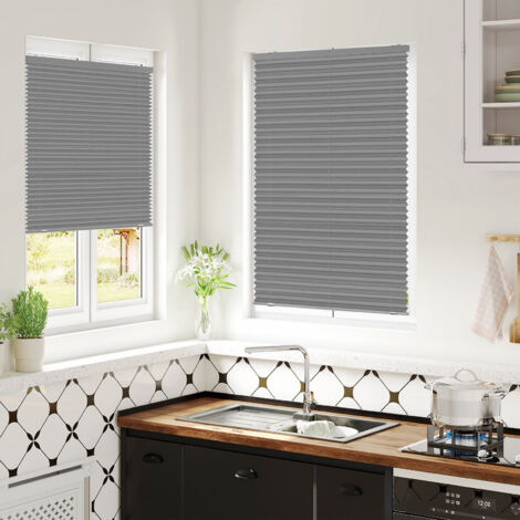 WOLTU Plissee Klemmfix ohne Bohren Plisseerollo Montage Mit Vakuum-Saugnäpfen Fensterrollo Faltrollo innen lichtdurchlässig Sonnenschutz für gängige Fenster Dachfenster Balkontüren 85x130 cm, Grau