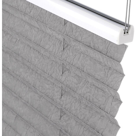 WOLTU Plissee ohne Bohren Klemmfix Faltrollo Jalousie, Plisseerollo Crushed Optik Sichtschutz und Sonnenschutz Easyfix lichtdurchlässig Rollo für Fenster und Tür, Grau 70x100cm (BxH)