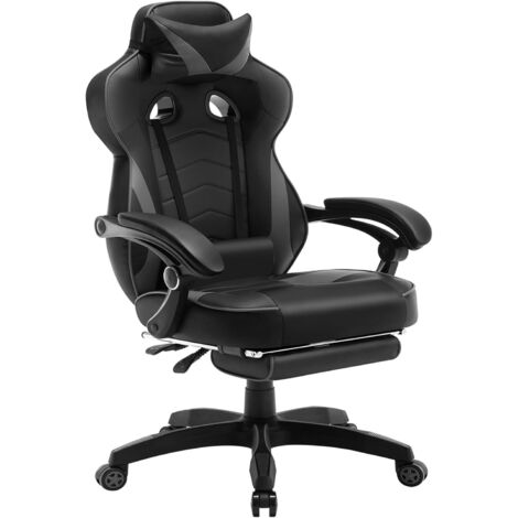 WOLTU Poltrona Sedia Gaming ufficio PU reclinabile con poggiapiedi Collo Cuscino Grigio