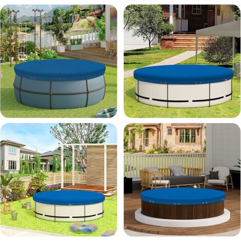 WOLTU Poolabdeckung Ø 305 cm für Rund Pools Ø 244-270 cm, Poolplane aus 200 g/m² PE, Pool Abdeckplane mit Ösen Drahtseil Aluminiumverschluss, wasserdichte Poolfolie für Sommer Winter, Blau