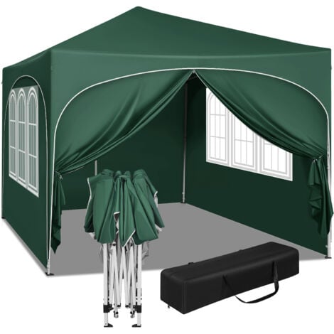 WOLTU Pop-up Gazebo. Gazebo with Sides 3m x 3m. Folding Event Shelter for Outdoor. Garden. Camping. Height Adjustable. Waterproof. UV-Protection. with Carry Bag. Green