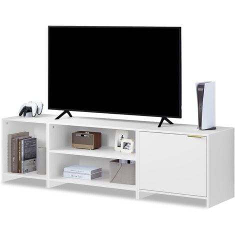 WOLTU Porta TV ELI da 70 Pollici bianco 3 Scomparti a Giorno, 1 Armadietto Bianco