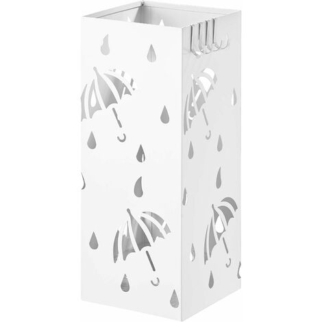Woltu – Porte-parapluie en métal 49cm – 4 crochets et plateau – Design moderne blanc – Dimensions 20x20cm – Pour parapluies humides et secs