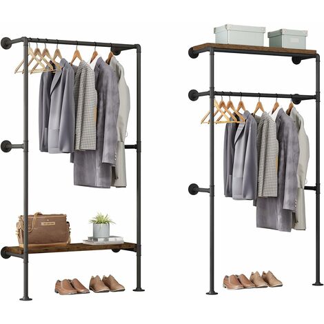 Woltu – Porte-vêtements mural en acier noir et MDF – Style industriel – Capacité 100 kg – Dimensions 31 cm – Pour rangement manteaux et robes