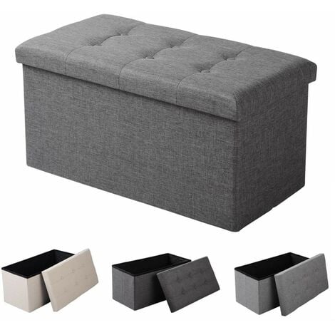 WOLTU Pouf Contenitore Panche Sgabello Pieghevole Poltrona Poggiapiedi Cassapanca Grigio Scuro