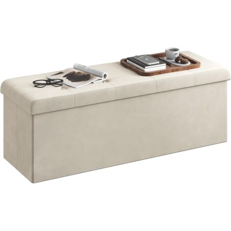WOLTU Pouf Contenitore Pieghevole Cassapanca Scarpiera Poggiapiedi 110 cm Crema