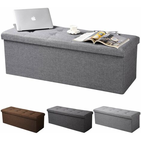 WOLTU Pouf Contenitore Pieghevole Cassapanca Scarpiera Poggiapiedi 110 cm Grigio Chiaro