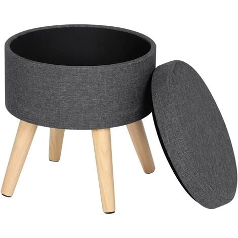 WOLTU Pouf Contenitore Sgabello Basso Sedia Rotonda Poggiapiedi Gambe Legno Grigio-Scuro