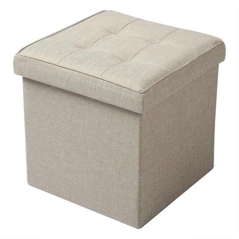 WOLTU Pouf Contenitore Sgabello Pieghevole Poggiapiedi Sedia a Cubo Cassapanca Beige