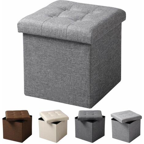 WOLTU Pouf Contenitore Sgabello Pieghevole Poggiapiedi Sedia a Cubo Cassapanca Grigio chiaro