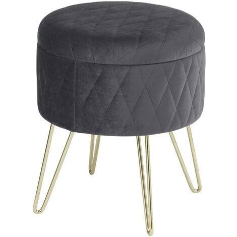WOLTU Pouf Poggiapiedi Rimovibile Sgabello Stoccaggio Contenitore Velluto Grigio Scuro