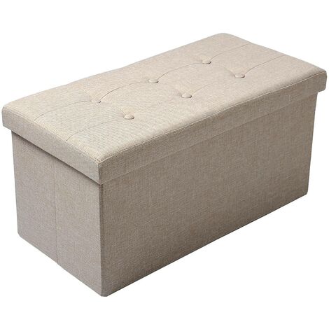 WOLTU Pouf Portaoggetti Ripiegabile Cassa Panca Contenitore Sgabello Lino Oxford Beige