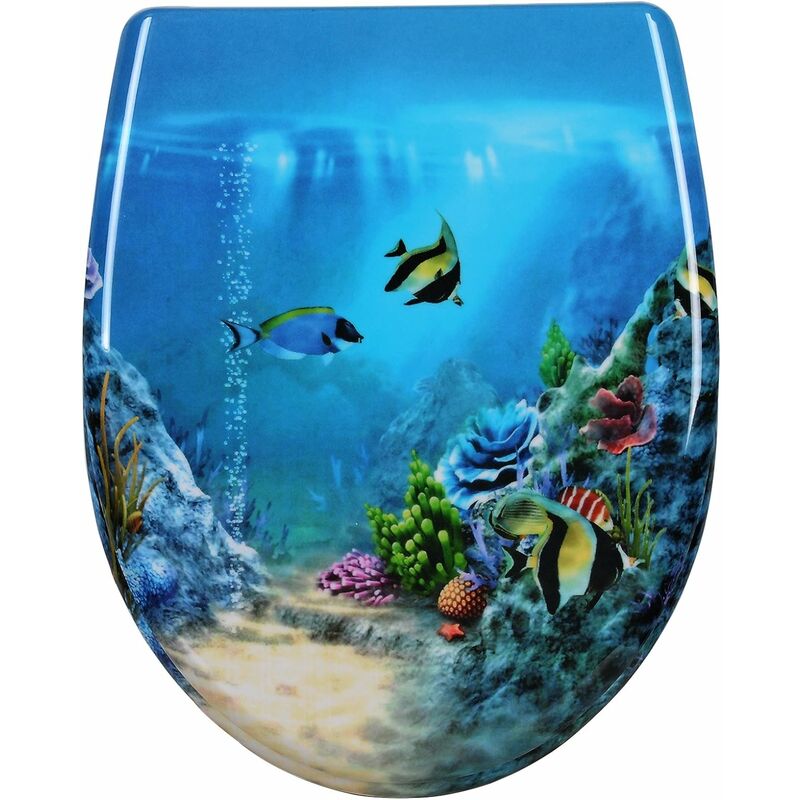 Quick Release Toilet Seat with Soft Close Slow Hinge Attached Fittings Antibacterial for Bathroom.Goldfish Blue - Woltu