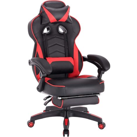 WOLTU Racing Sillas de Escritorio Cuero sintético Gaming Silla de OficinaErgonómica Silla de Ordenador Taburete Giratoria de Oficina con Ruedas Silla Rojo