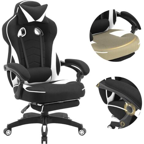 WOLTU Racing Sillas de Escritorio Tela Gaming Silla de OficinaErgonómica Silla de Ordenador Taburete Giratoria de Oficina con Ruedas Silla de Escritoroio Blanco