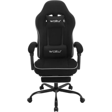 WOLTU Racing Style Gaming Chair with head cushion, lumbar cushion, footrest, Black+Grey