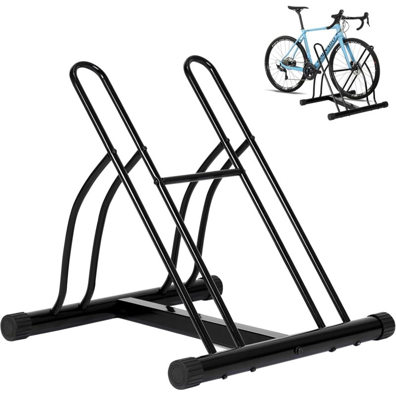 Woltu - Râtelier Vélo, Range Vélo pour 2 Bicyclettes, Support Vélo Sol, pour Pneu Max, 60mm, en Métal, Noir