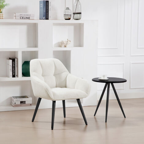 WOLTU Relaxsessel, Armlehnensessel Ohrensessel, Loungesessel, Frotte Polstersessel mit Metallbeinen, für Wohnzimmer Schlafzimmer, 150 kg belastbar, Creme