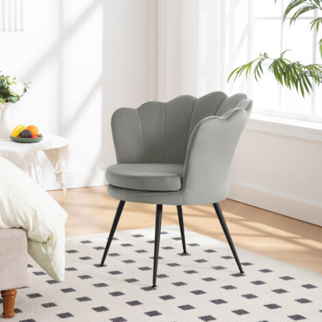 WOLTU Relaxsessel, Fernsehsessel mit Armlehne, Fernsehsessel Blumenform, Armlehnensessel Loungesessel Akzentsessel Einzelsofa, Polstersessel mit Samtbezug Metallbeinen, Grau