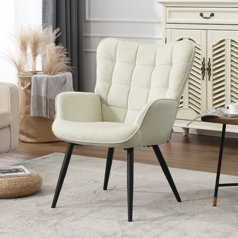 WOLTU Relaxsessel Fernsehsessel Polsterstuhl mit Cordbezug Metallbeine Armsessel Loungesessel für Wohnzimmer Schlafzimmer Arbeitszimmer, Creme