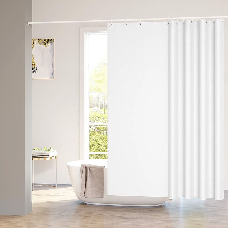 Rideau de Douche Anti-moisissure, Rideau de Baignoire 100% Polyester avec Œillets, Ourlet Alourdi, 240x200cm Blanc - Woltu