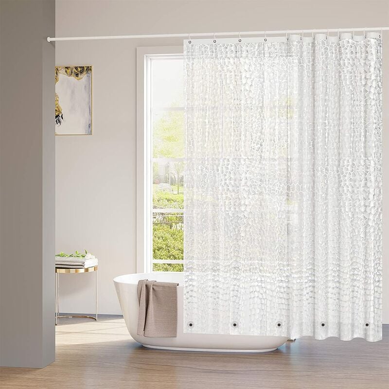 Woltu - Rideau de Douche avec Aimant en Bas, Imperméable Anti-moisissure avec Motif 3D et crochets, 180x180cm Semi-Transparent