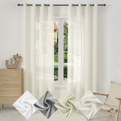 WOLTU Rideau de Noël en Lin Souple Translucide, 135x245 cm, Voilage de Fenêtre avec Oeillets, Décoration de Fenêtre pour Salon Chambre à Coucher, Crème