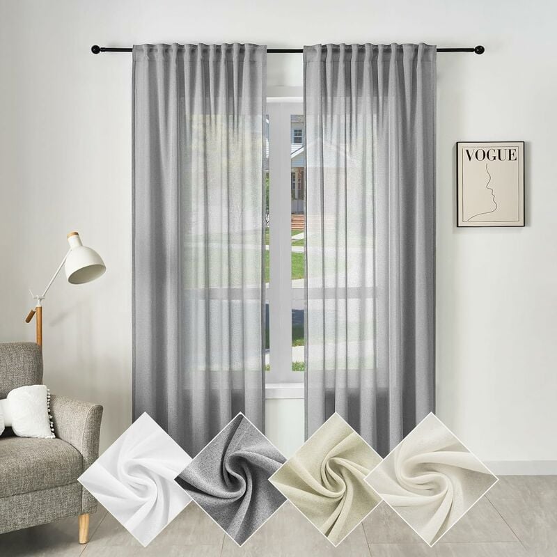 WOLTU Rideau Voilage de Noël Translucide en Effet Lin, 135x175 cm, Pure Rideau avec Fronces pour Séjour, Décoration de Fenêtre pour Salon Chambre à