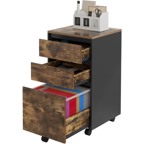 WOLTU Roll File Cabinet w/ Drawer, Hanging File Folder Organizer, Dark Oak Black