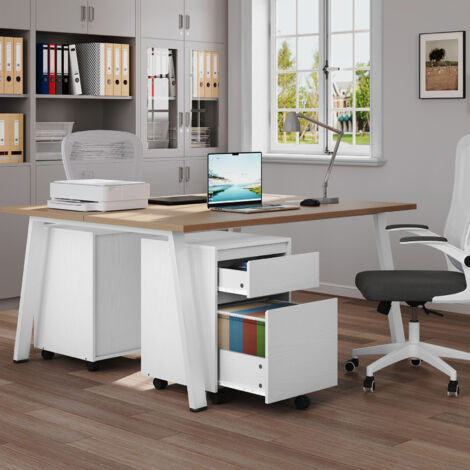 WOLTU Rollcontainer, abschließbar, Aktenschrank mit 2 Schubladen und 5 Rollen, Unterschrank Schreibtisch, Druckerschrank, für Büro Homeoffice, 40x57x40 cm, Weiß