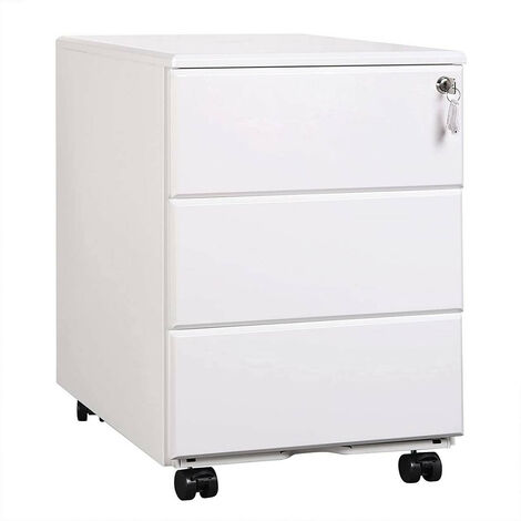WOLTU Rollcontainer Büroschrank mit 3 Schubladen weiß - weiß