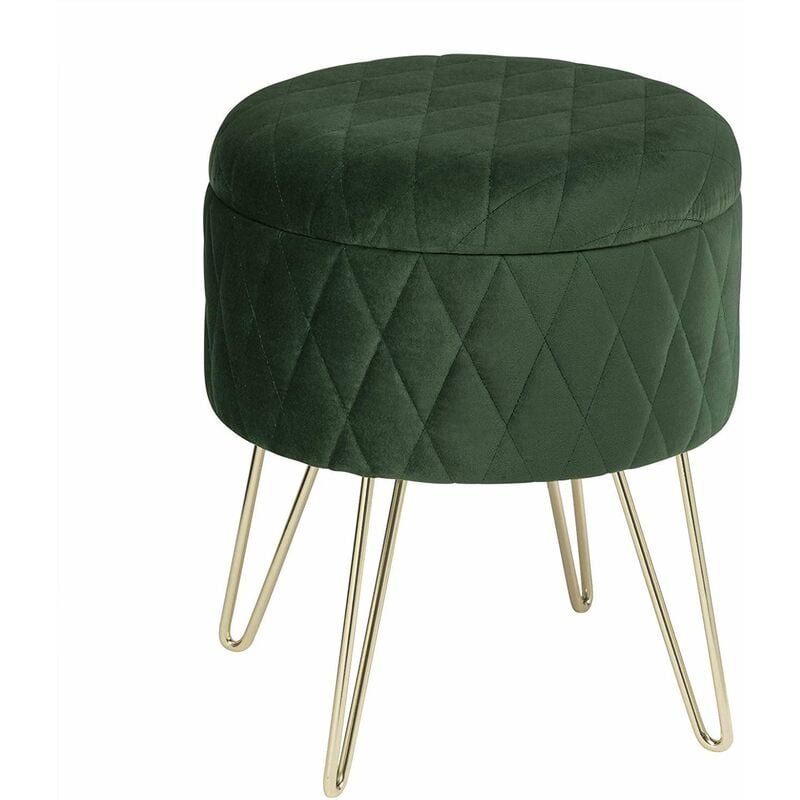 Woltu - Round Velvet Ottoman Footrest stools Compact Vanity Seat w/ Storage And Lid Green