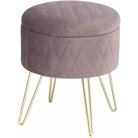 WOLTU Round Velvet Ottoman Footrest stools Compact Vanity Seat W/ Storage And Lid Pink