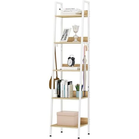 WOLTU Scaffale a Scala da Parete Libreria a 5 Ripiani Porta Piante Portaoggetti Bianca