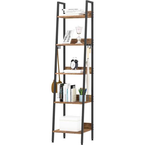 WOLTU Scaffale a Scala da Parete Libreria a 5 Ripiani Porta Piante Portaoggetti Nero