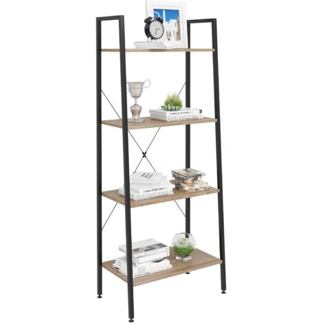 WOLTU Scaffale a Scala Libreria Portaoggetti in Legno Acciaio con 4 Ripiani Legno+Nero