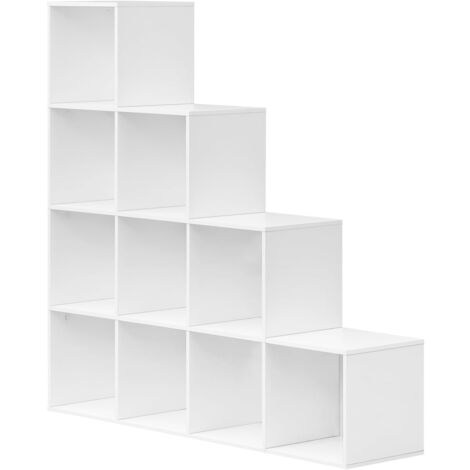 WOLTU Scaffale a Scala, Mobile Portaoggetti con 10 Cubi, Armadio di Legno, Scaffale Autoportante per Studio, Soggiorno, Camera da Letto, Bianco