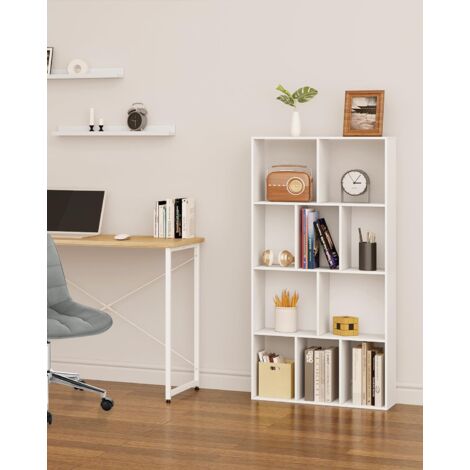 WOLTU Scaffale da Soggiorno a 4 Ripiani. Libreria in Legno Salvaspazio con 10 Cubi Portaoggetti. Mobile Multiuso Moderno Bianco. per Studio. Camera da Letto. Cucina. Ufficio