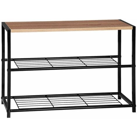 WOLTU Scarpiera da Ingresso Panca Scarpiera a 2 Ripiani per 6 Scarpe con Seduta Nero + Colore Di Quercia