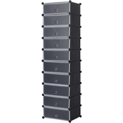 WOLTU Scarpiera Salvaspazio scaffale modulare 10 scomparti multiuso Portascarpe Nero