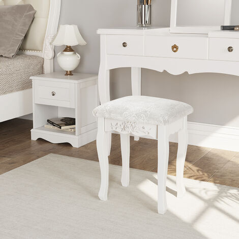 WOLTU Schminkhocker, Sitzhocker, Hocker Landhaus Hocker, Polsterhocker, MDF Holz, Weiß lackiert, für Schminktisch, Barock, Cremeweiß