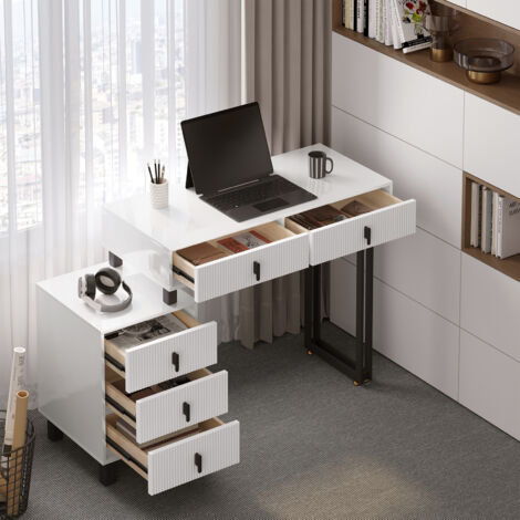 WOLTU Schminktisch,  Frisiertisch mit Beleuchtung Spiegel, einstellbare Helligkeit, Unregelmäßiger Spiegel, Kosmetiktisch mit 5 Schubladen, Make Up Tisch mit Seitenregal Flexible Montage, Weiß Schwarz