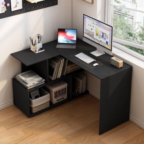 WOLTU Schreibtisch, Computertisch L-Form, Eckschreibtisch mit Ablagefächern, Winkelschreibtisch mit Stauraum, Bürotisch Arbeitstisch, PC Laptop Tisch, aus MDF, 120x100x77 cm, Schwarz