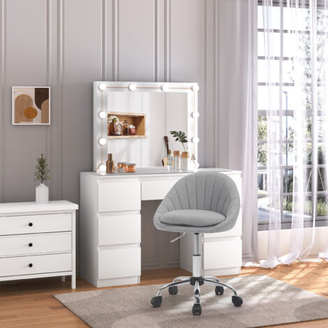 WOLTU Schreibtischstuhl Ergonomisch, Bürostuhl bis 150 kg belastbar, Bürostuhl mit Rollen, Schminkstuhl drehbar, für Arbeitszimmer Schlafzimmer, Atmungsaktiver Stoff, Grau