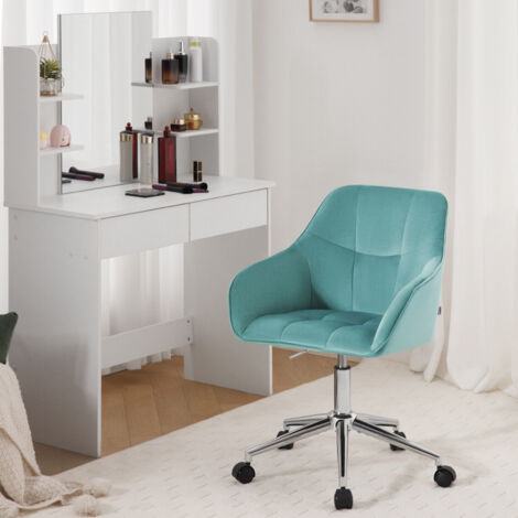 WOLTU Schreibtischstuhl, Homeoffice Stuhl, höhenverstellbar, bis 150 kg belastbar, Drehstuhl, Schminkstuhl mit Armlehnen Samtsitz, für Schlafzimmer Büro Wohnzimmer, Türkis