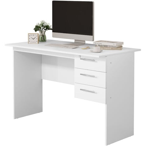 WOLTU Scrivania con 3 Cassetti per Ufficio Studio Tavolo da Lavoro Porta PC in Legno Bianco 120x60x75 cm