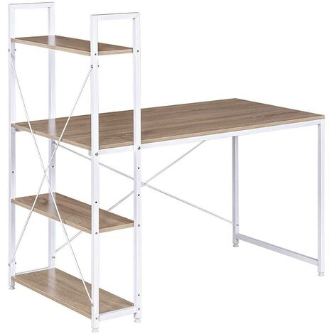 WOLTU Scrivania Con 4 Ripiani Tavolo Porta PC Computer Casa Ufficio 120cm Rovere+bianco
