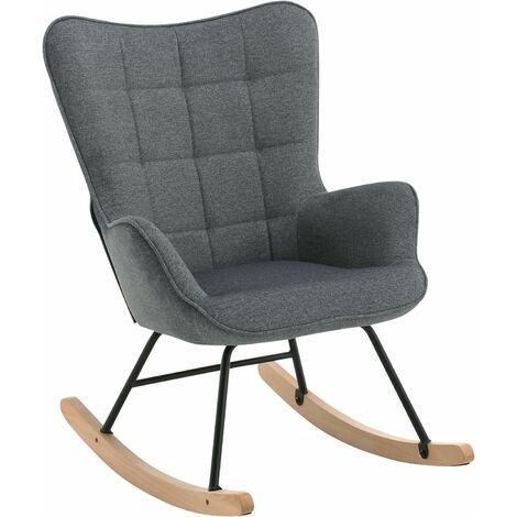 WOLTU Sedia a Dondolo da Interno. Poltrona Relax con Braccioli e Schienale Alto. Sedia Imbottita in Flanella Per Salotto. Camera da Letto. Base in Metallo e Legno Massello Grigio Scuro