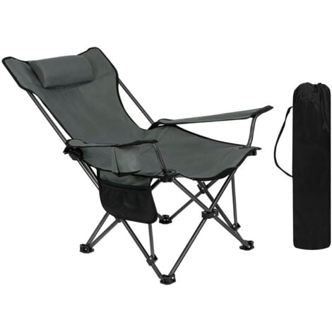 WOLTU Sedia da Campeggio Pieghevole Sedia da Pesca Reclinabile con Poggiatesta. Portabicchieri. Tasca e Borsa da Trasporto. per Spiaggia. Picnic. Carico Max. 150 kg. Grigio